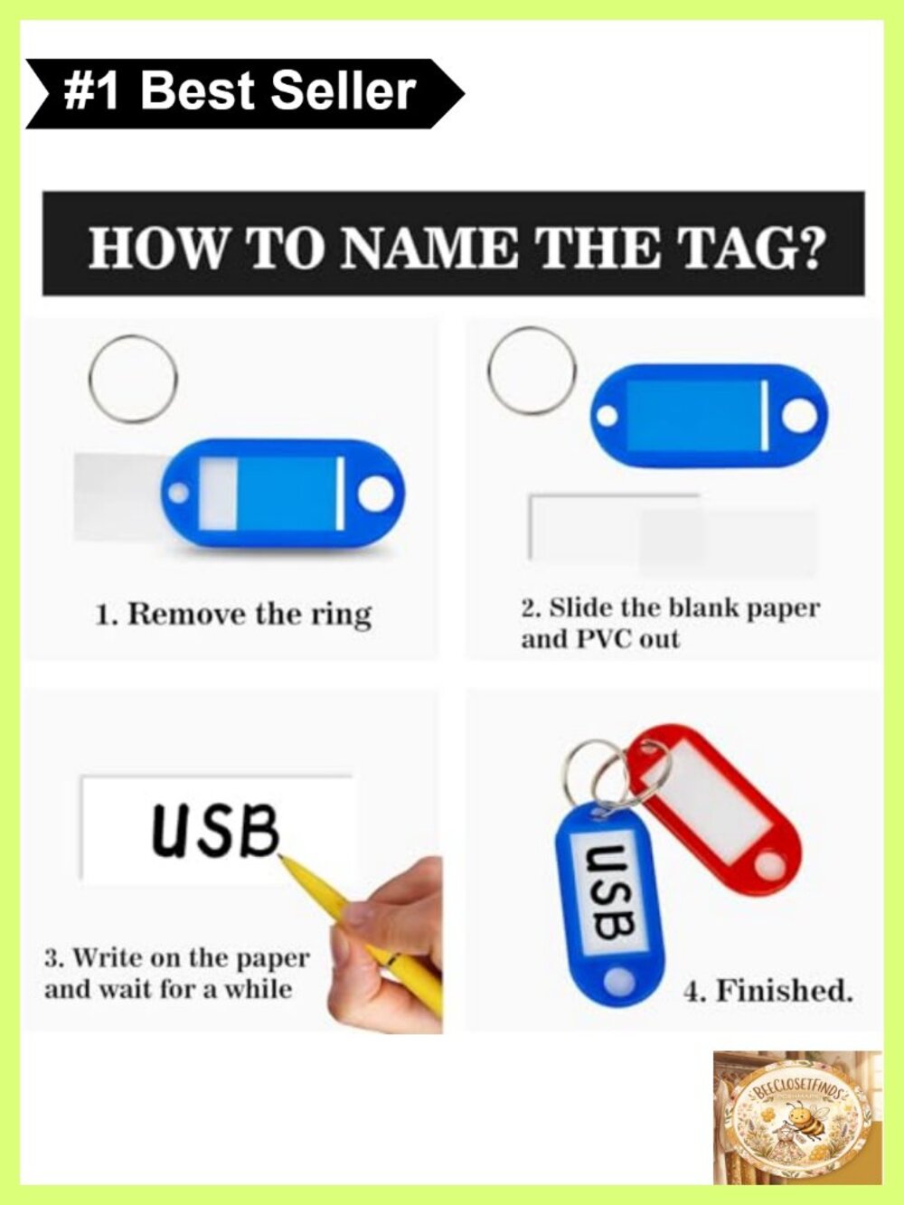 60pc Plastic Key Tags with Labels and Split Rings - Picture 4 of 5